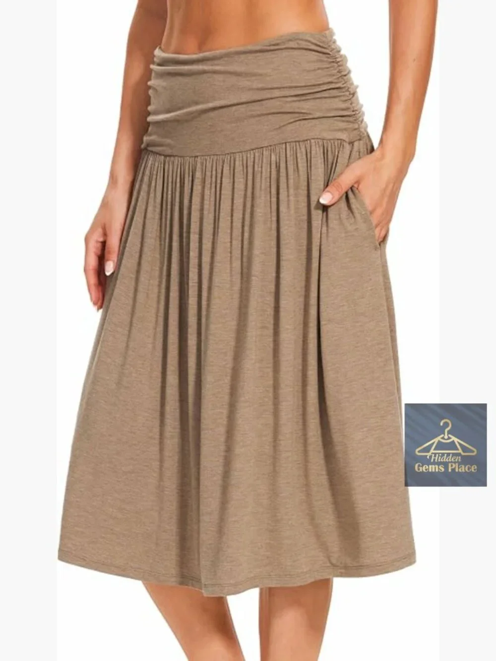 Flowy Midi Skirt with Pockets Knit A-Line Casual Summer